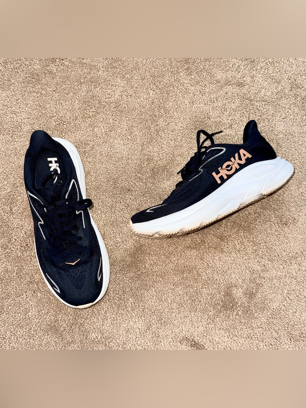 Hoka Women's Navy and Peach Running Sneakers